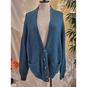Moda International Wool Kid Mohair Knit Button Cardigan Sweater Womens Size L